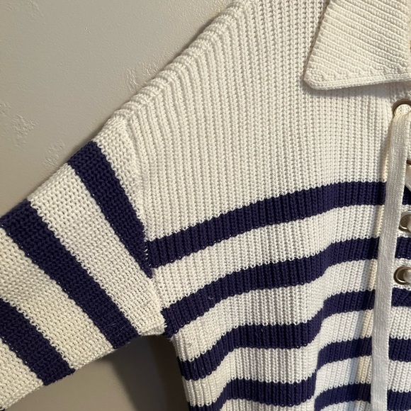 LOFT Women's Striped Sweater - Navy and White - Picture 4 of 10